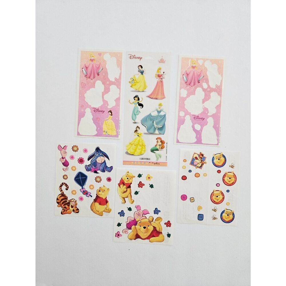 Vintage Y2K Disney Princess Winnie The Pooh Sticker Sheet Lot Of 6 Belle Tigger